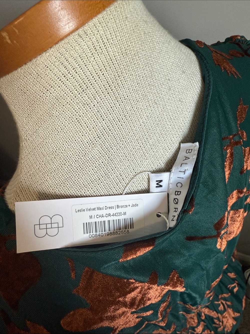 NWT!! Baltic Born - Leslie Velvet Maxi Dress | Bronze + Jade - Size Medium - Picture 11 of 11
